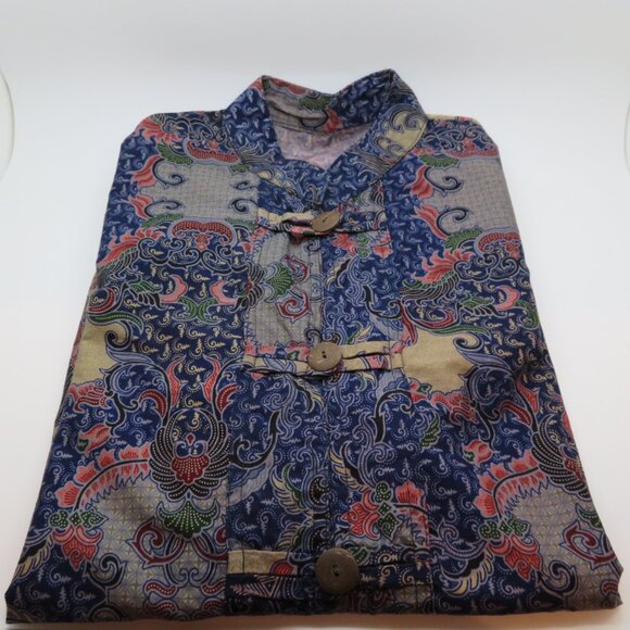 Women Small Blue Thailand Blouse Shirt Jacket Summer Lightweight Cotton Button - Picture 12 of 12